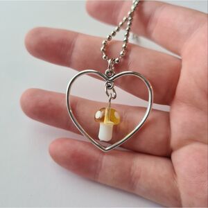 New Fashion Heart Yellow Glass Mushroom Pendant Necklace